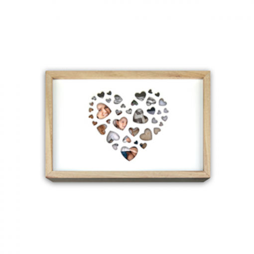 Caja madera blanca corazón para Pen+Foto 15X20