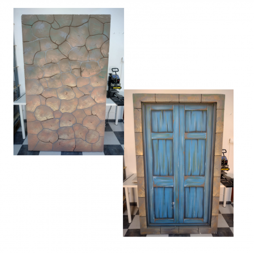 Panel tridimensional piedra y puerta