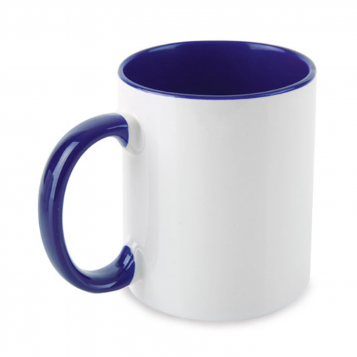 Taza ceramica blanca con interior y asa de color-azul